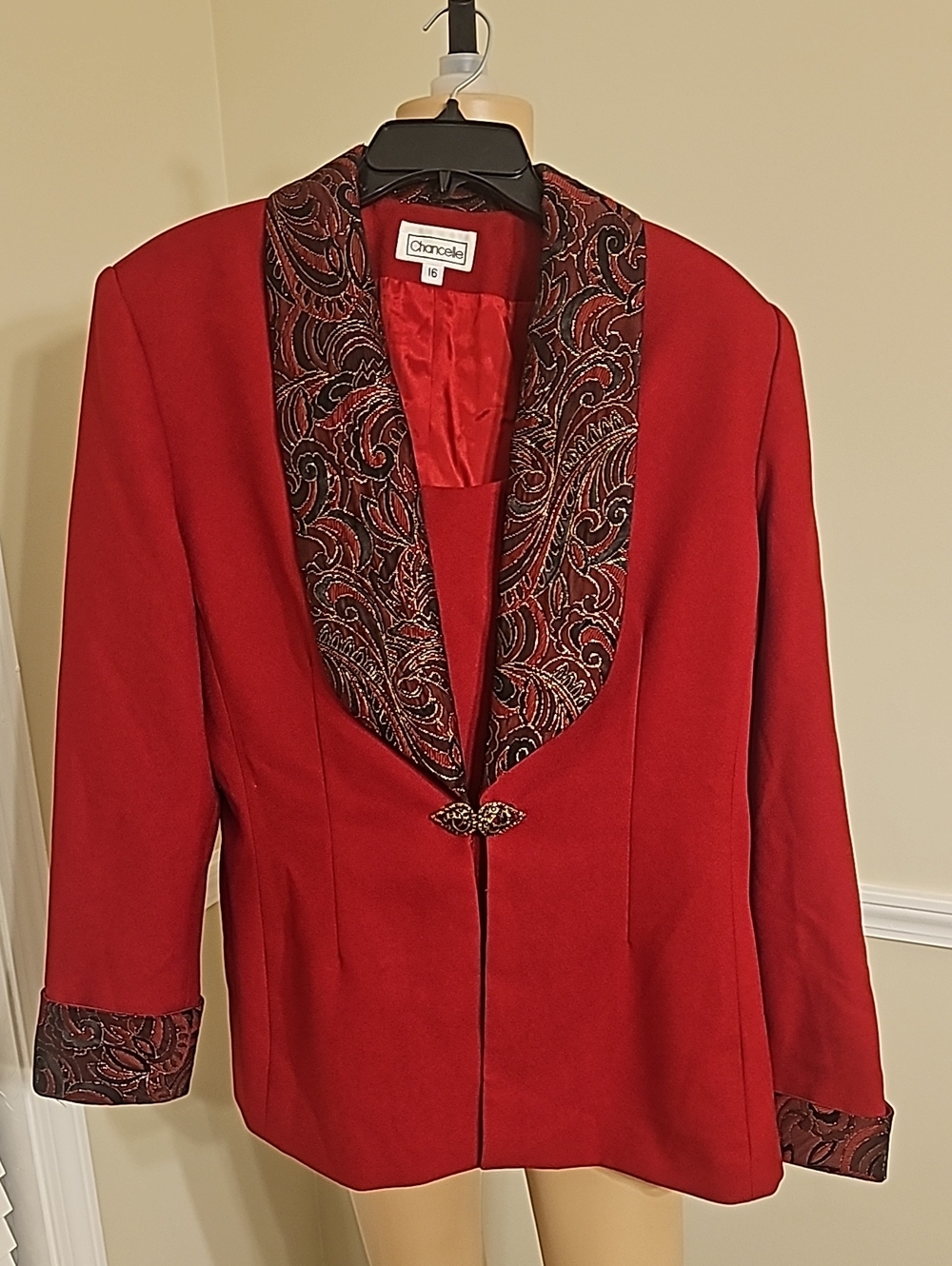Red Ladies Dress Jacket with Paisley Trim